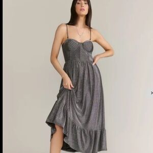 NWT LENA LUREX KNIT PLEATED CORSET MIDI DRESS